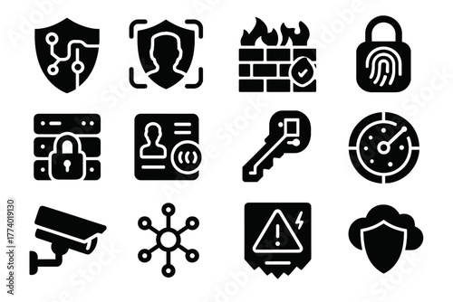 Protection lock detector firewall vector data module cloud futuristic camera panel shield