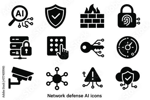 Network control security threat intrusion access vector node ai icon encrypted