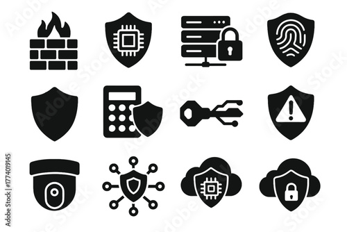 Security ai biometric key detector vector threat icon protection cloud node cyber