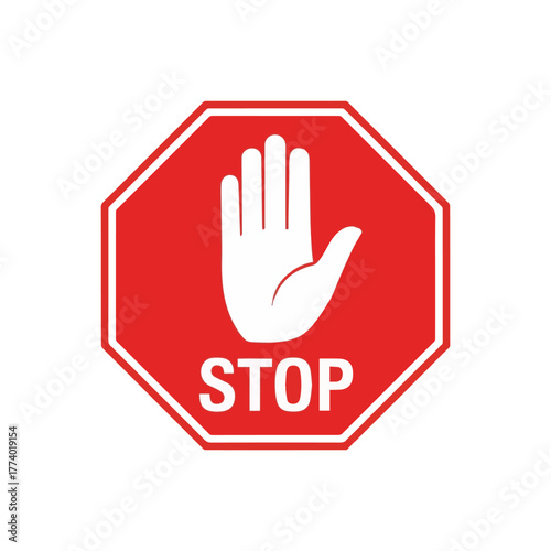 Stop sign hand icon flat style warning caution