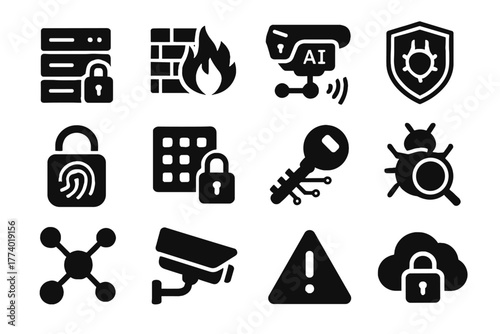 Panel vector module icon pad protection digital lock node icons security server