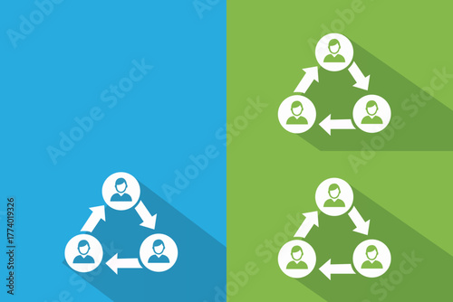 Vector illustration network diagram showing connections between people in a team, with two variations