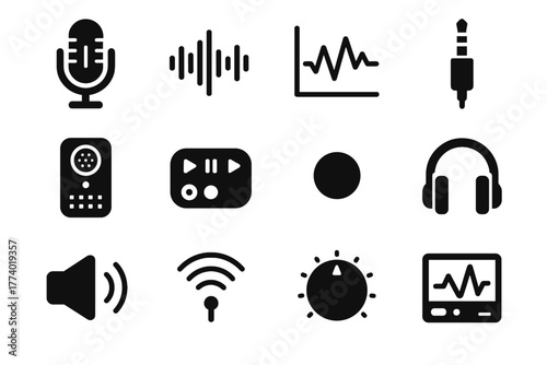 Buttons graph icons icon microphone speaker led vector waves futuristic input control