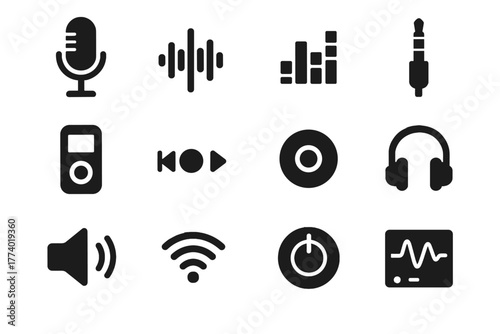 Led vector voice control volume sound analyzer digital icon speaker icons frequency