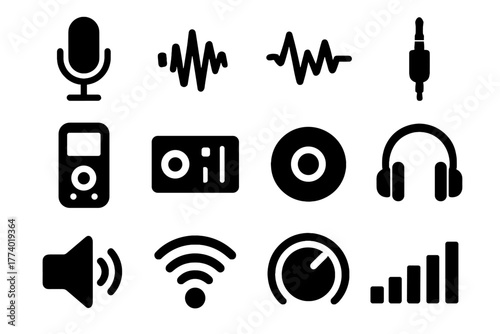 Wireless icon led digital icons waves vector audio headphone module frequency graph