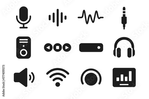 Voice speaker headphone icon wireless signal microphone frequency indicator vector audio digital