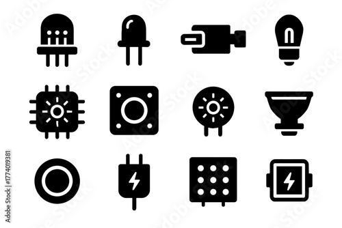 Energy icon power optic interface lighting unit lamp supply micro fiber vector