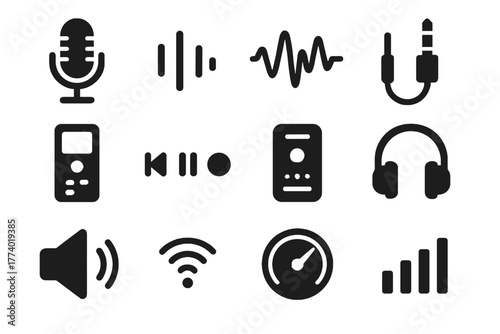 Tech icon led vector frequency volume recording icons dial microphone audio input