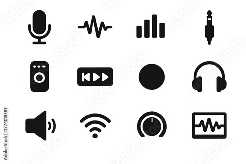 Audio led signal control vector icon sound frequency voice input interactive jack