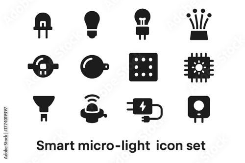 Module micro chip icon tiny illumination smart lighting vector bulb led