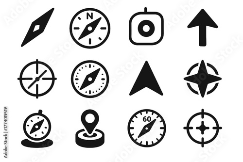 Points sensor magnetic rotating vector directional degree needle calibration icon set navigation