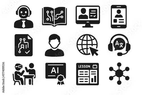 Quiz book ai vr education headset classroom vector student icon globe learning