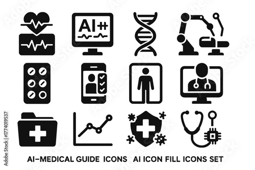 Ai robotic health chart medical symbol icon system helix diagnostic telemedicine vector