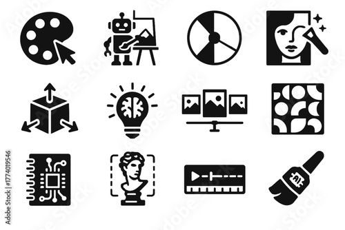 Icon sculpture style matching timeline creative ai wall art chip vector