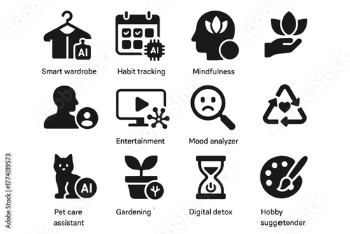 Wardrobe vector icons sustainable icon planner detox daily analyzer ai lifestyle entertainment