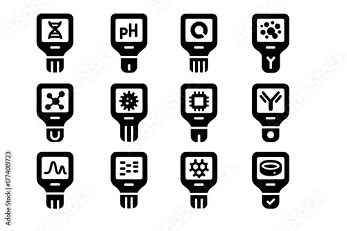Lab analysis cell growth electrophoresis icons detector sensor spectrophotometer vector icon biosensor