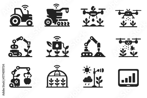 Arm robotic planting fruit farming vector agriculture monitoring icon icons yield crop