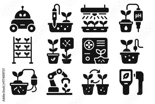 Smart icon ai system water delivery plant vector recycling icons hydroponic ph