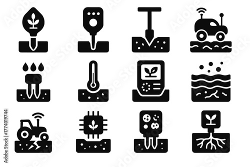 Icons root ph nutrient icon tester sensor zone technology vector erosion soil