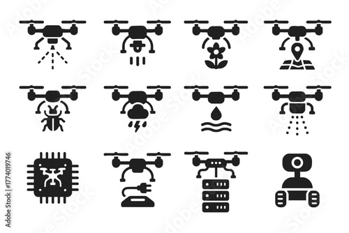 Farming ai vector surveillance charging weather field hub icons icon bot drone