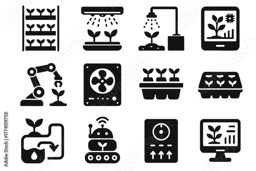 Vertical misting icon icons farming regulator system ai led arm smart vector