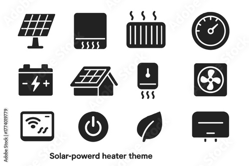Installation pipes eco vector heat vent icon heater panel dial solar power