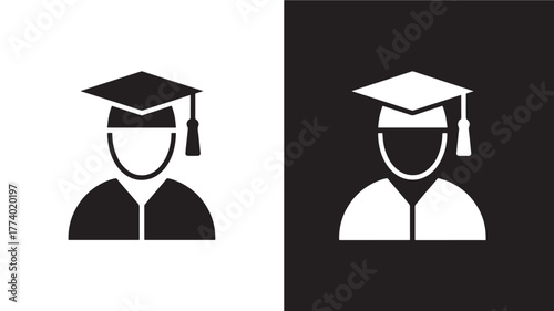 Graduation icon student with mortarboard cap vector silhouette for education and academic achievement concepts