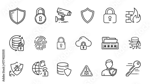 Guardline Web Security Icons - A collection of cybersecurity and privacy web icons in elegant line art style