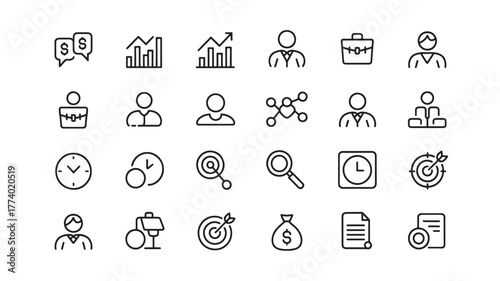 Set of business and finance icons simple line vector design for web and mobile apps isolated on white background