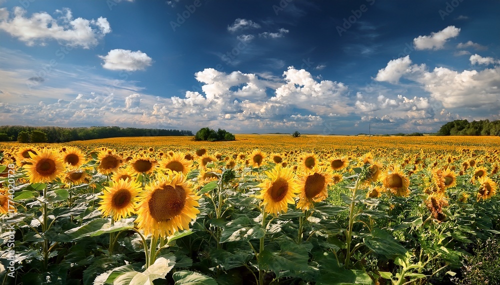 Obraz premium sunflower field with cloudy blue sky