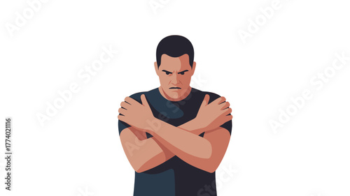 A man with arms crossed in anger or frustration.