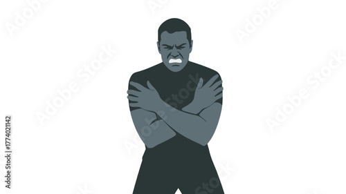An Illustration of an angry man with crossed arms, portraying intense emotion.