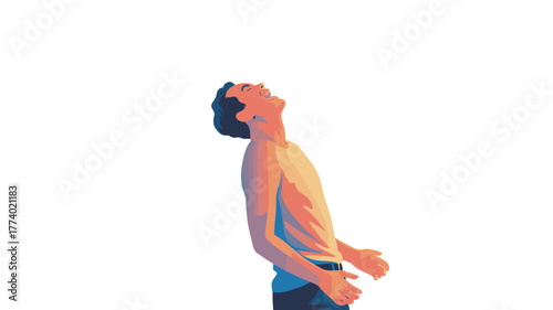 A man looking up with open arms in the sunlight.