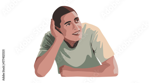 A man looking up with a thoughtful expression.