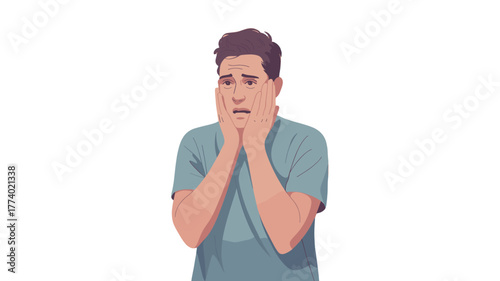 A man with a look of worry, covering his face with his hands.