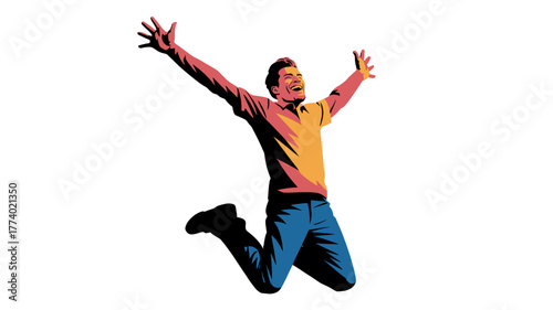 A man expressing pure joy with arms wide open.