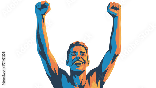 A person triumphantly raising their arms with joy.