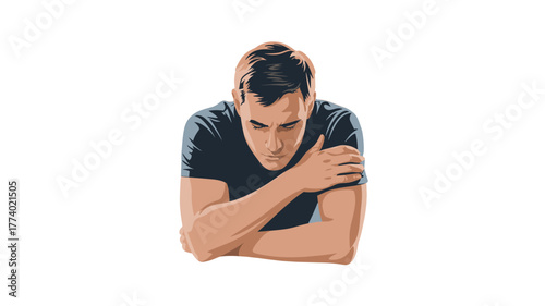 A person's somber expression and posture reflect feelings of sadness or contemplation.