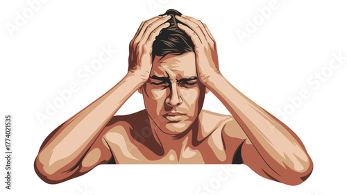 A man experiencing stress and holding his head.