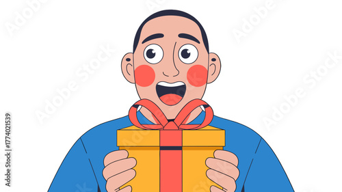 Man happily surprised to receive a gift box.