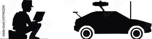 A man Control car with remote silhouette vector illustration.