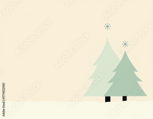 Artistic minimalist illustration of a Christmas tree on soft neutral background, cozy and modern holiday style, perfect for seasonal greeting cards or social media.