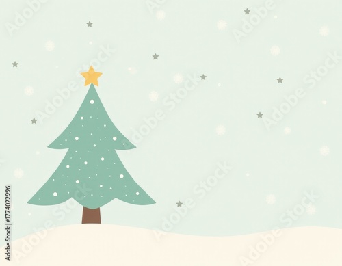 Artistic minimalist illustration of a Christmas tree on soft neutral background, cozy and modern holiday style, perfect for seasonal greeting cards or social media.