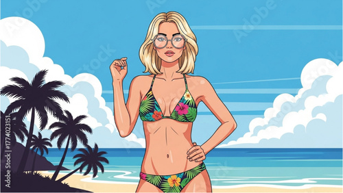 Beautiful Blonde Woman in Bikini Enjoying a Tropical Beach Vacation