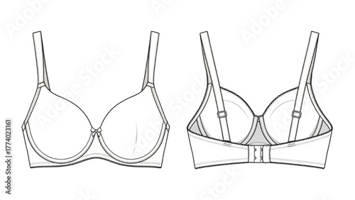 Bra design illustration front and back views, perfect for fashion concepts