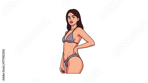 Stylish Woman in Bikini Posing Confidently A Vector Illustration
