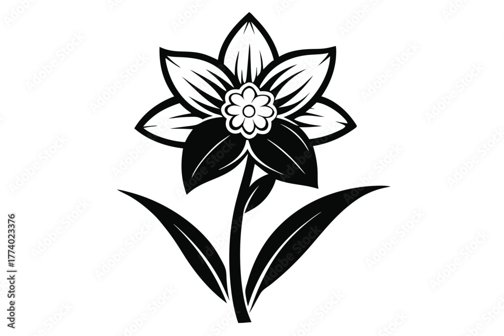 Obraz premium daffodil black and white silhouette on white background