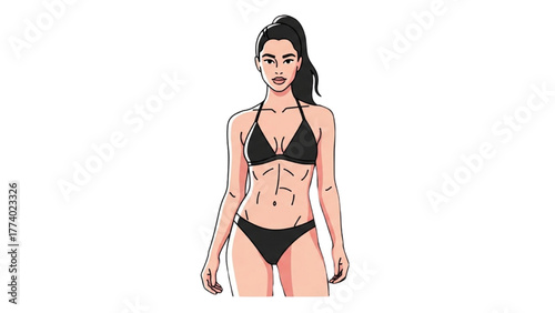 Fit Woman Illustration in Bikini for Summer Fitness and Body Positivity