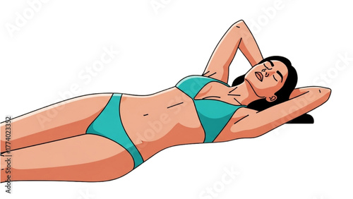 Woman Lying Down in Bikini Vector Illustration for Summer Relaxation
