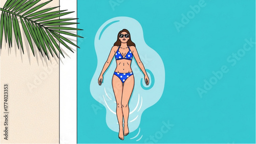 Woman Relaxing on a Float in a Swimming Pool Summer Leisure & Recreation